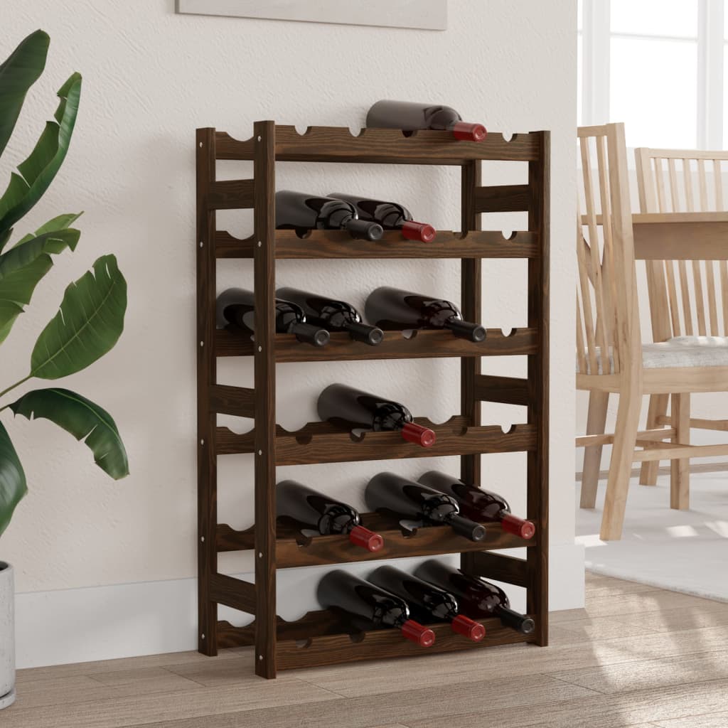 Casier à vin pour 30 bouteilles en bois de pin massif marron
