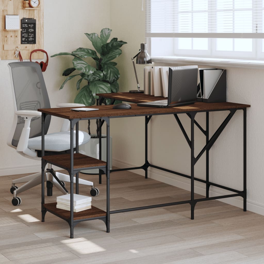 Bureau aspect chêne marron 139x139x75 cm en bois