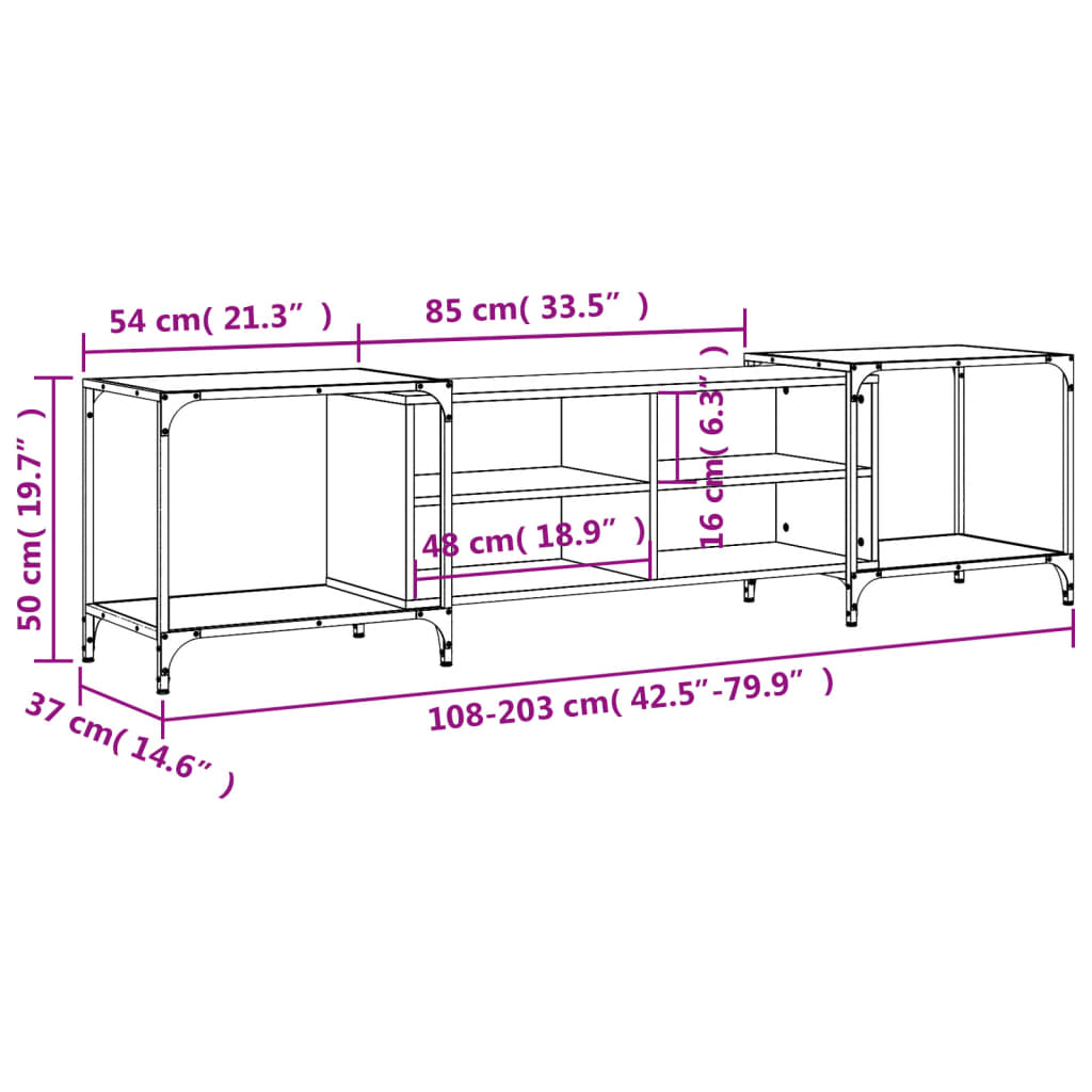 Meuble TV chêne fumé 203x37x50 cm matériau bois