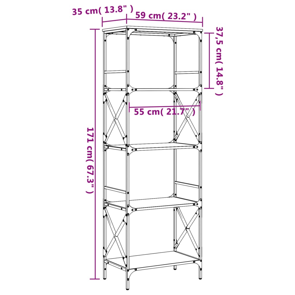 Bookcase 5 Shelves Brown Oak Look 59x35x171cm Wood Material