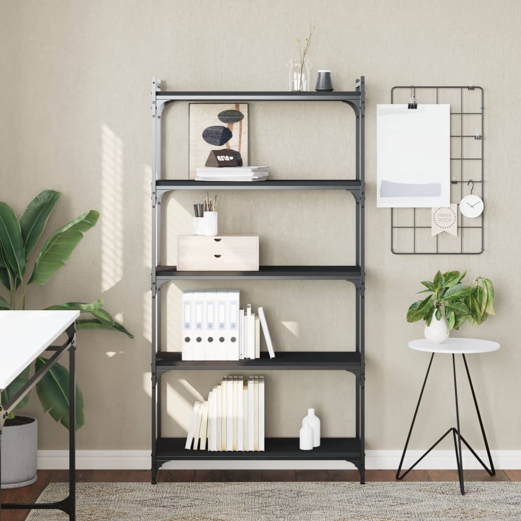Bookcase 5 Shelves Black 80x30x154 cm Wood Material