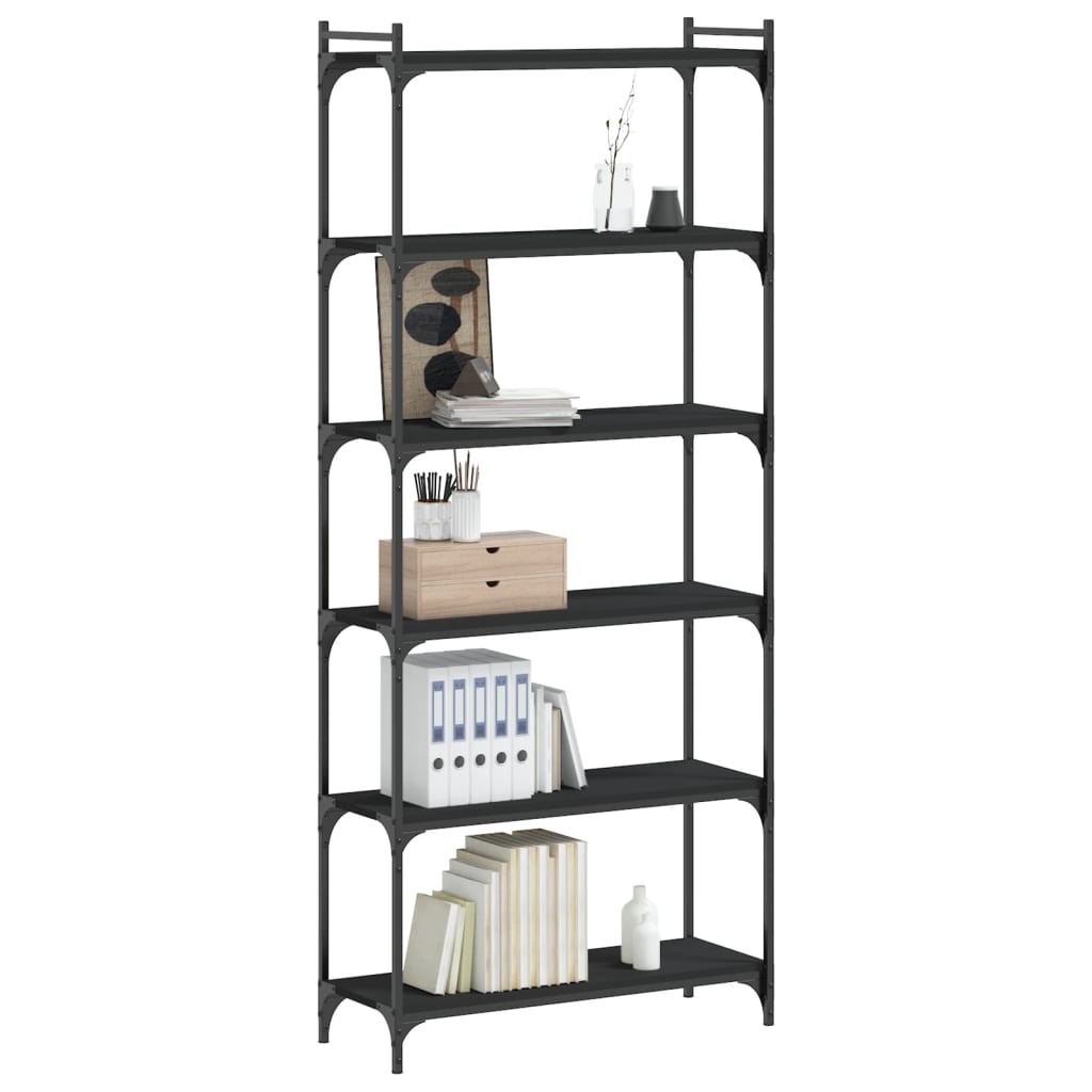 Bookcase 6 Shelves Black 80x30x188 cm Wood Material