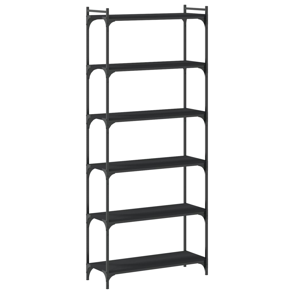 Bookcase 6 Shelves Black 80x30x188 cm Wood Material