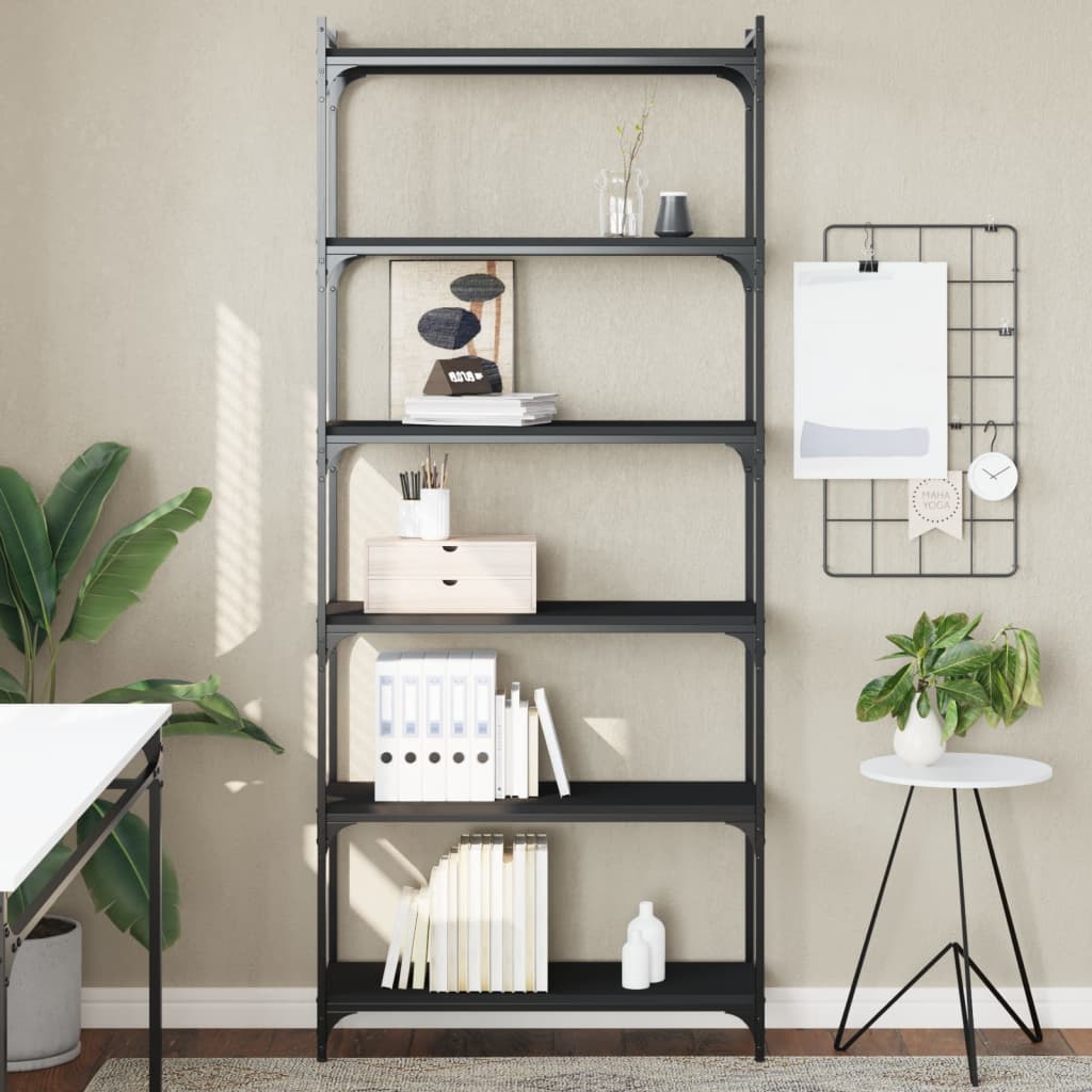 Bookcase 6 Shelves Black 80x30x188 cm Wood Material