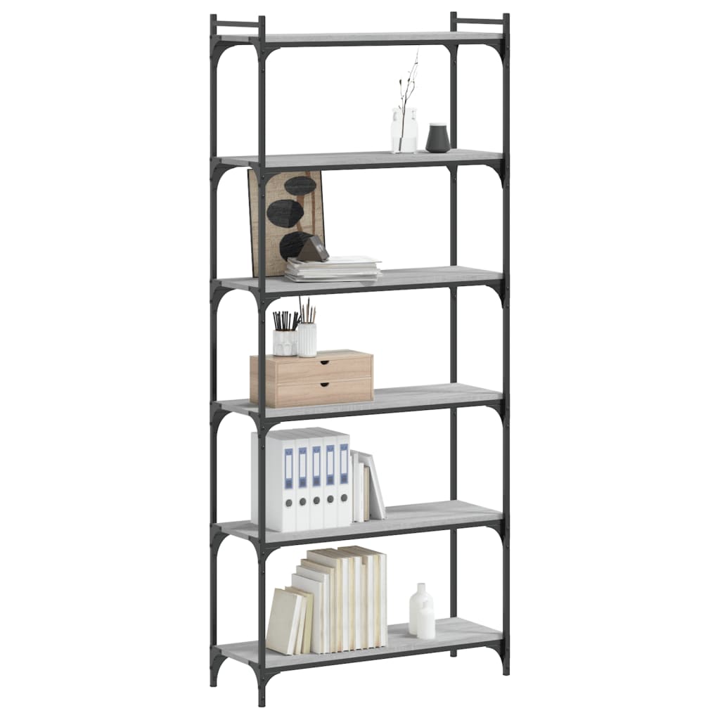 Bookcase 6 Shelves Grey Sonoma 80x30x188 cm Wood Material