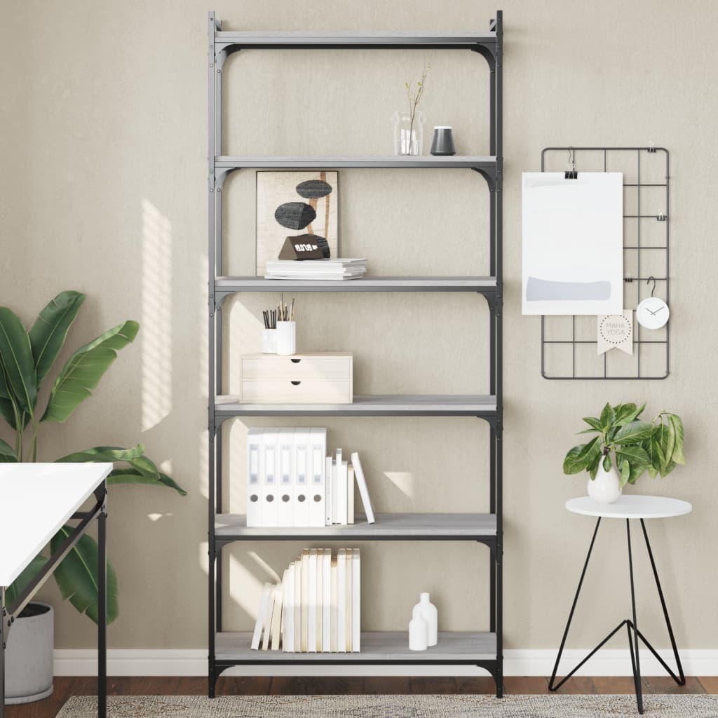 Bookcase 6 Shelves Grey Sonoma 80x30x188 cm Wood Material