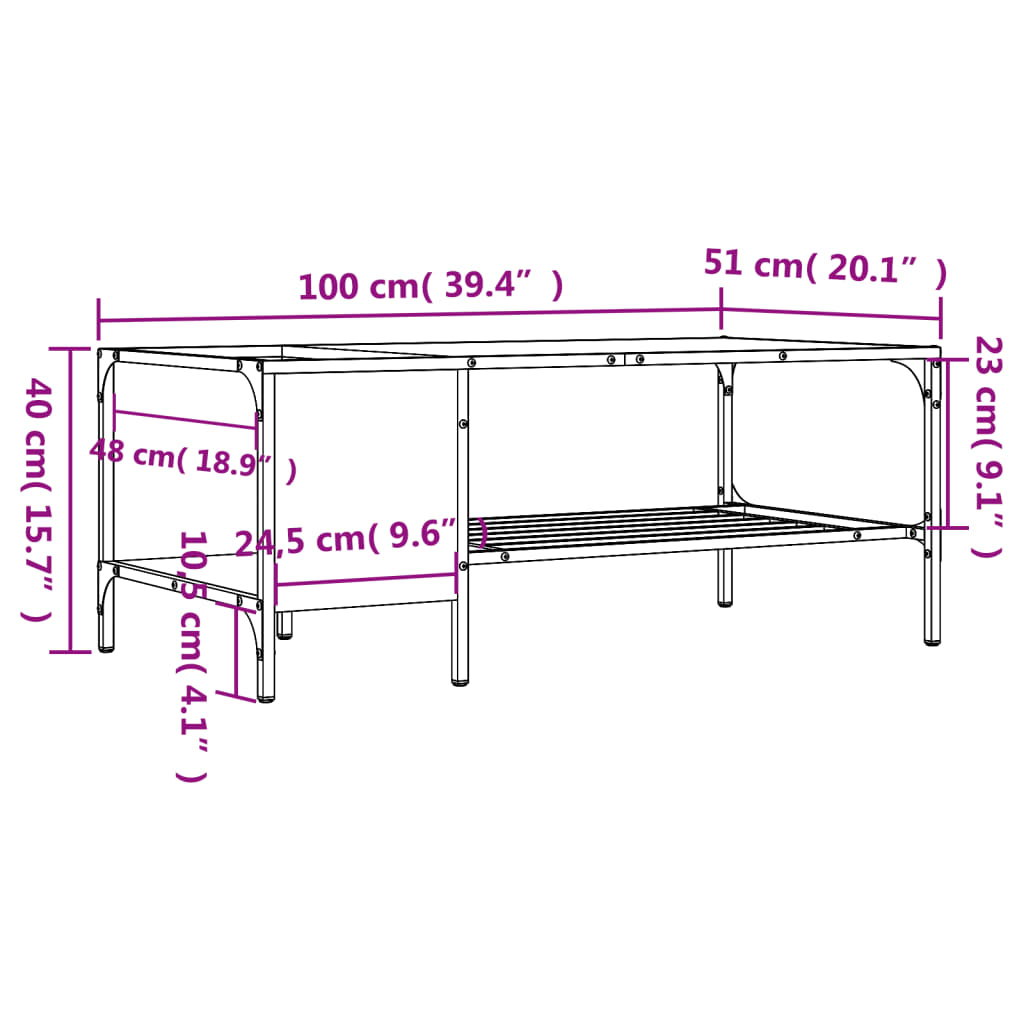 Coffee table with shelf Sonoma oak 100x51x40 cm wood material