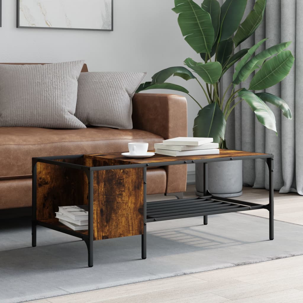Coffee table with shelf smoked oak 100x51x40 cm wood material