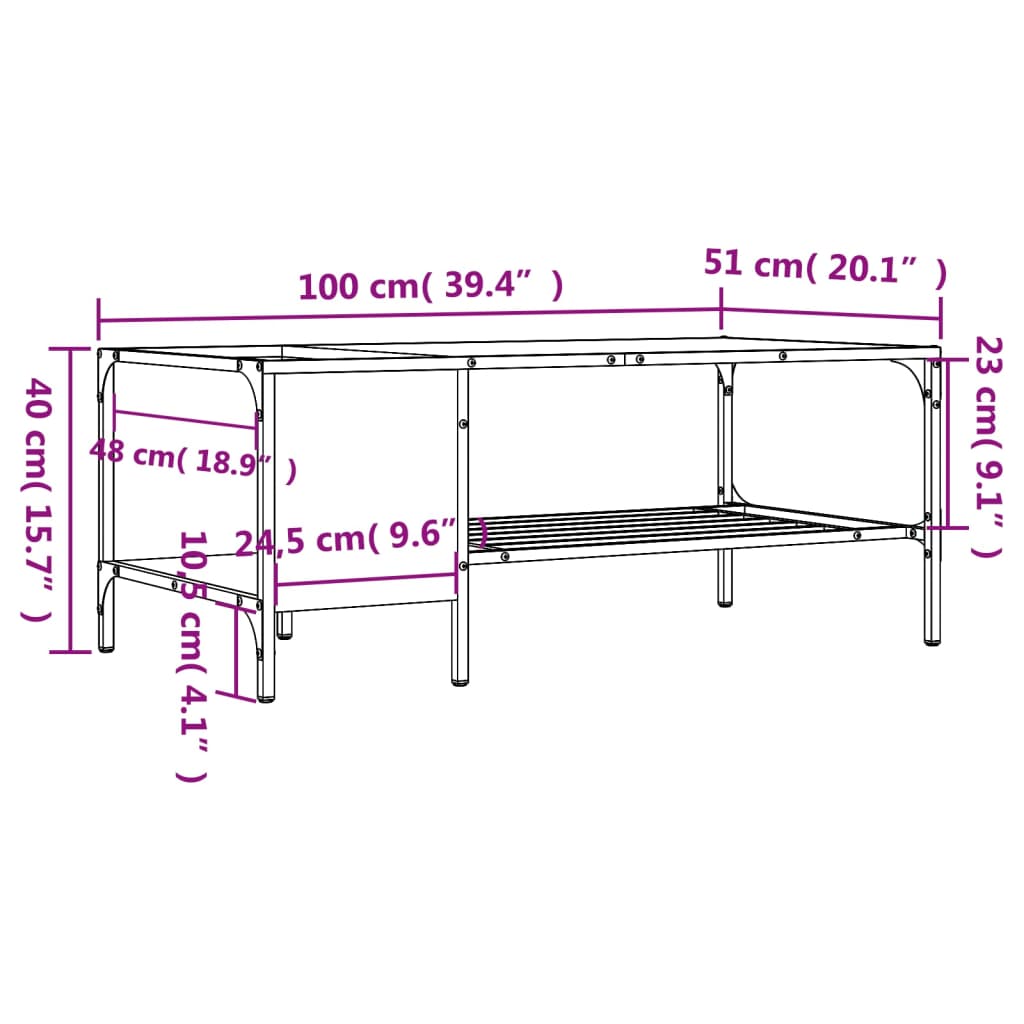 Coffee table with shelf smoked oak 100x51x40 cm wood material