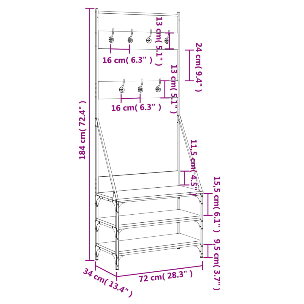 Clothes rack with shoe rack brown oak look 72x34x184 cm