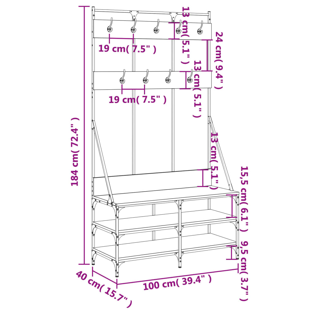 Clothes Rack with Shoe Rack Black 100x40x184 cm