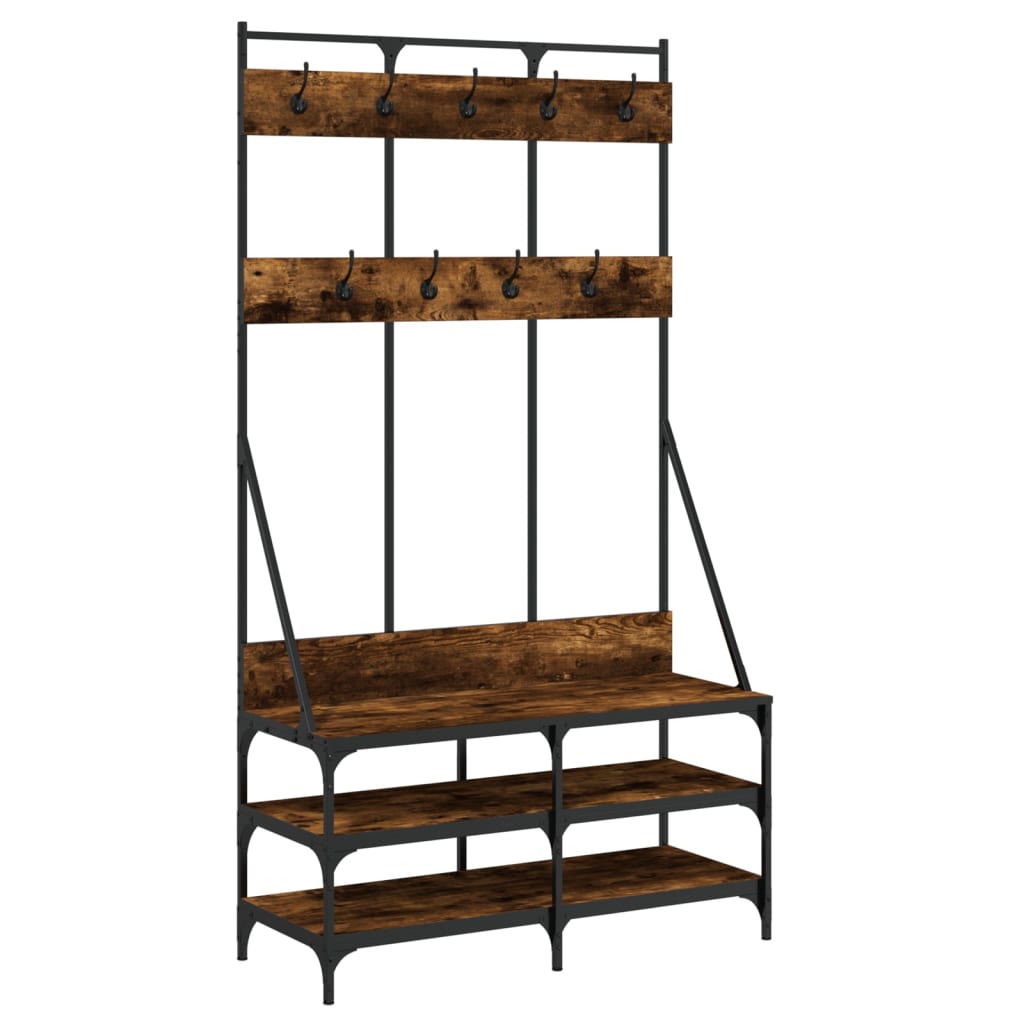 Clothes rack with shoe rack smoked oak 100x40x184 cm