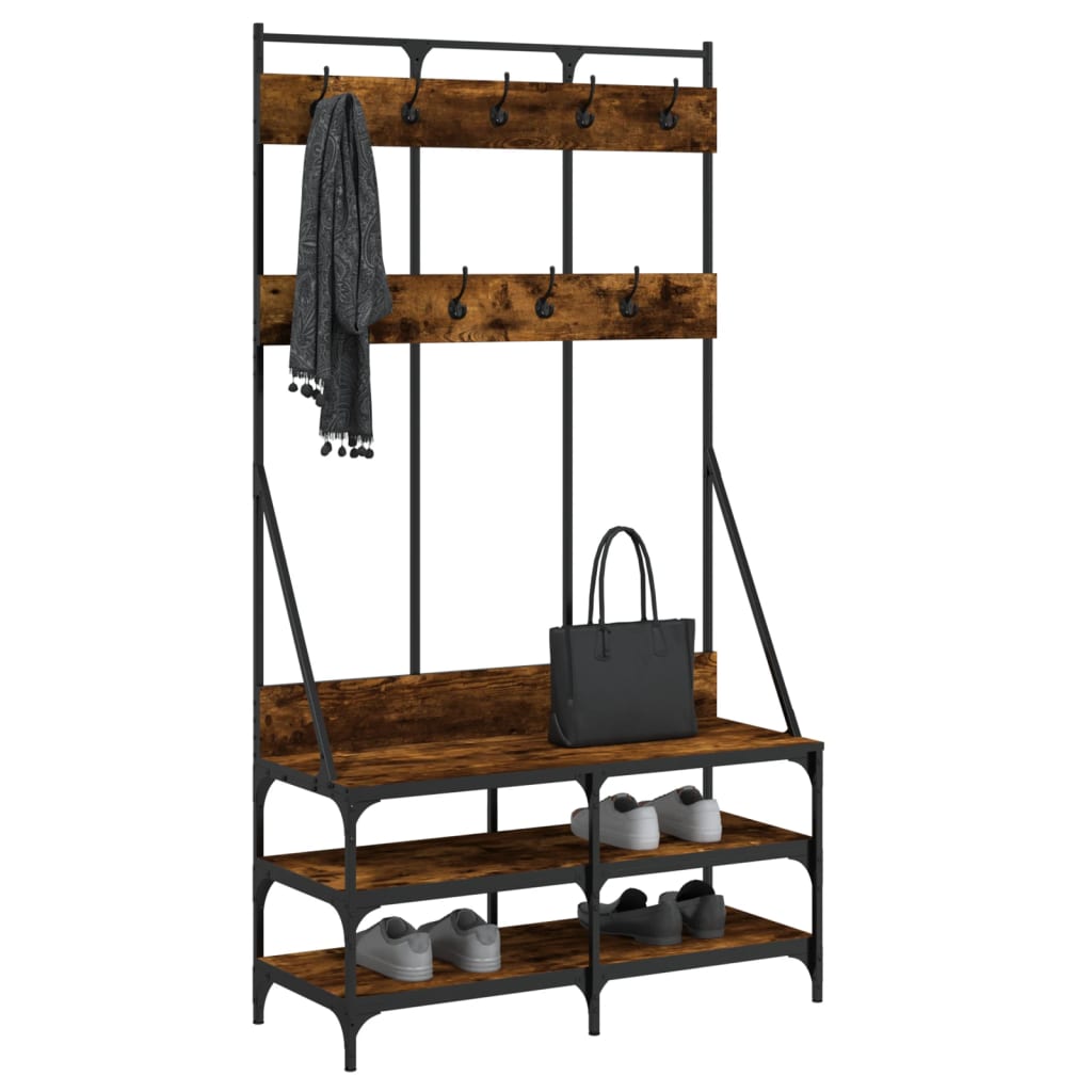 Clothes rack with shoe rack smoked oak 100x40x184 cm