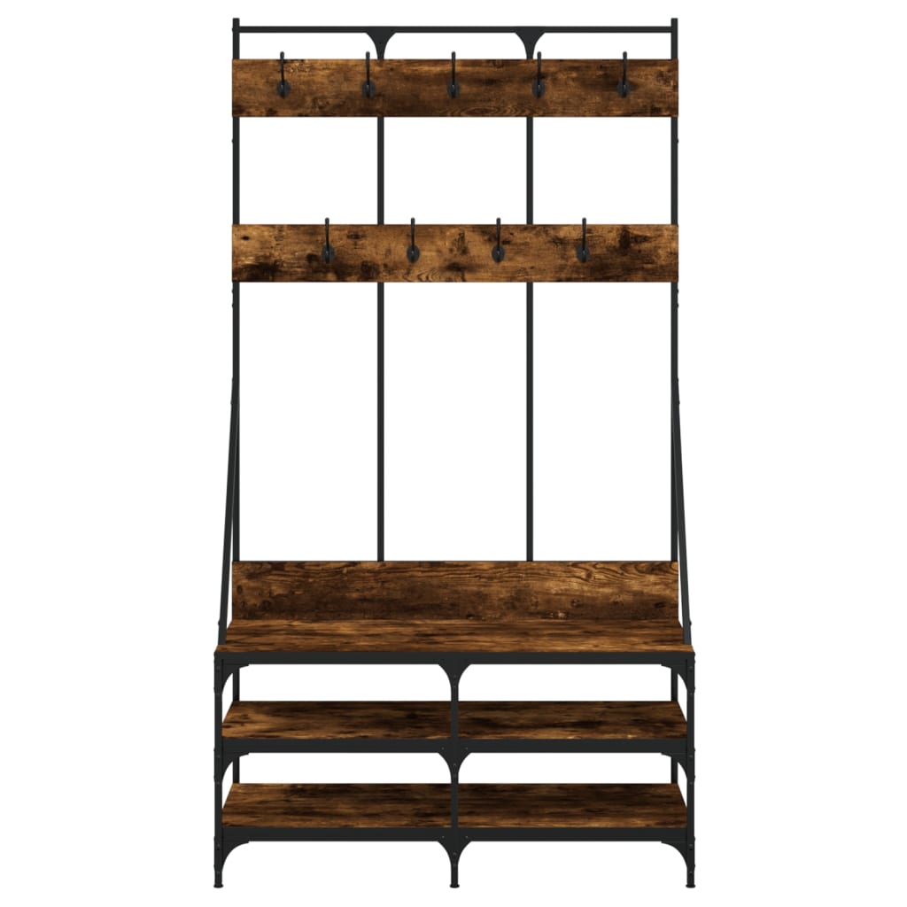 Clothes rack with shoe rack smoked oak 100x40x184 cm