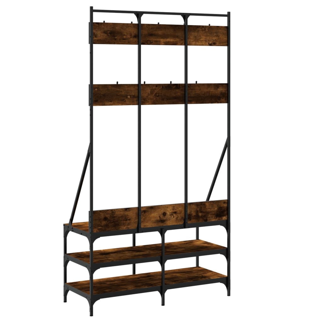 Clothes rack with shoe rack smoked oak 100x40x184 cm