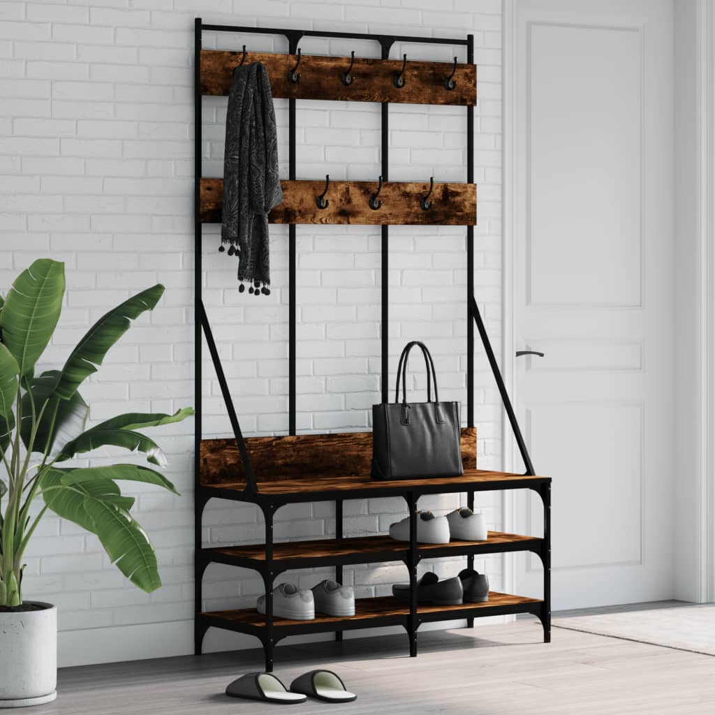 Clothes rack with shoe rack smoked oak 100x40x184 cm