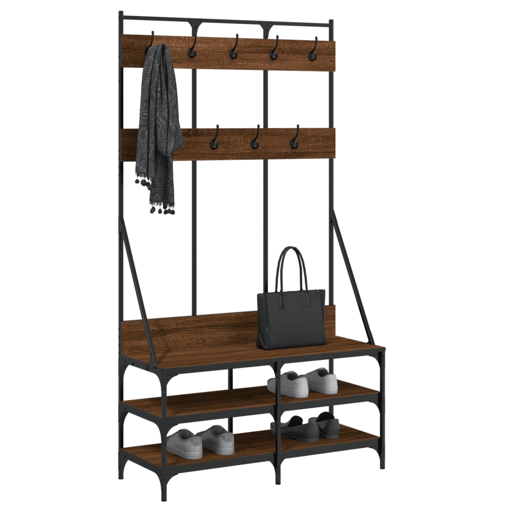 Clothes rack with shoe rack brown oak look 100x40x184 cm