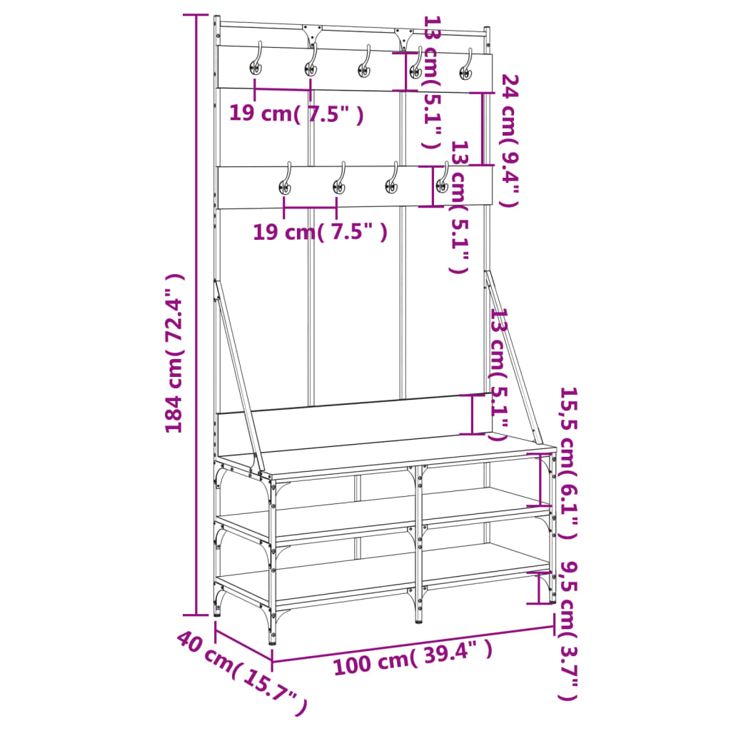 Clothes rack with shoe rack brown oak look 100x40x184 cm
