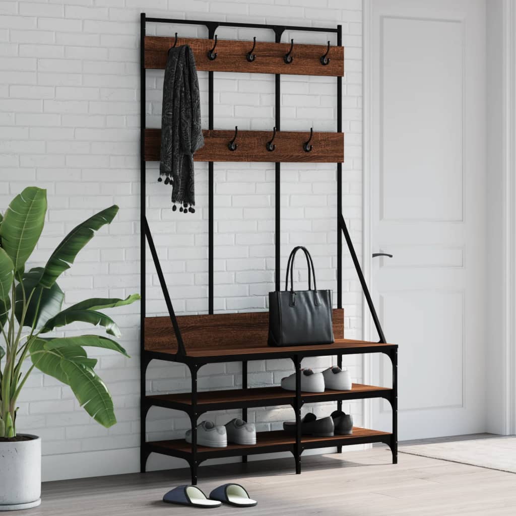 Clothes rack with shoe rack brown oak look 100x40x184 cm