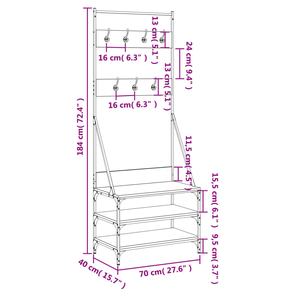 Clothes rack with shoe rack brown oak look 70x40x184 cm