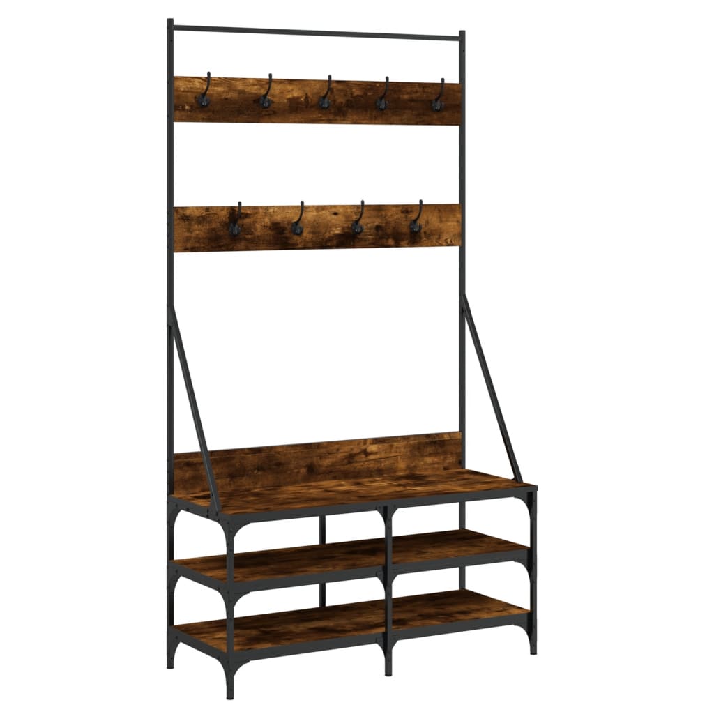 Clothes rack with shoe rack smoked oak 100x40x184 cm