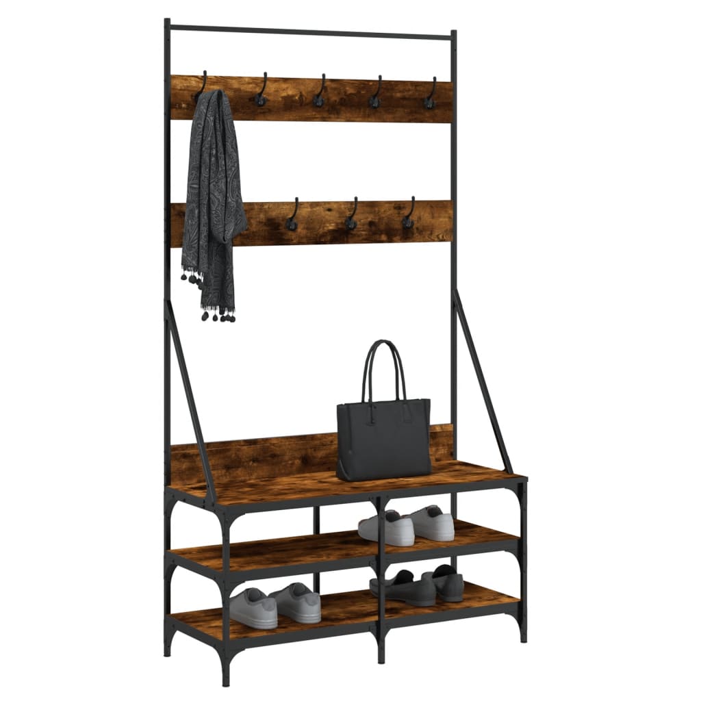 Clothes rack with shoe rack smoked oak 100x40x184 cm
