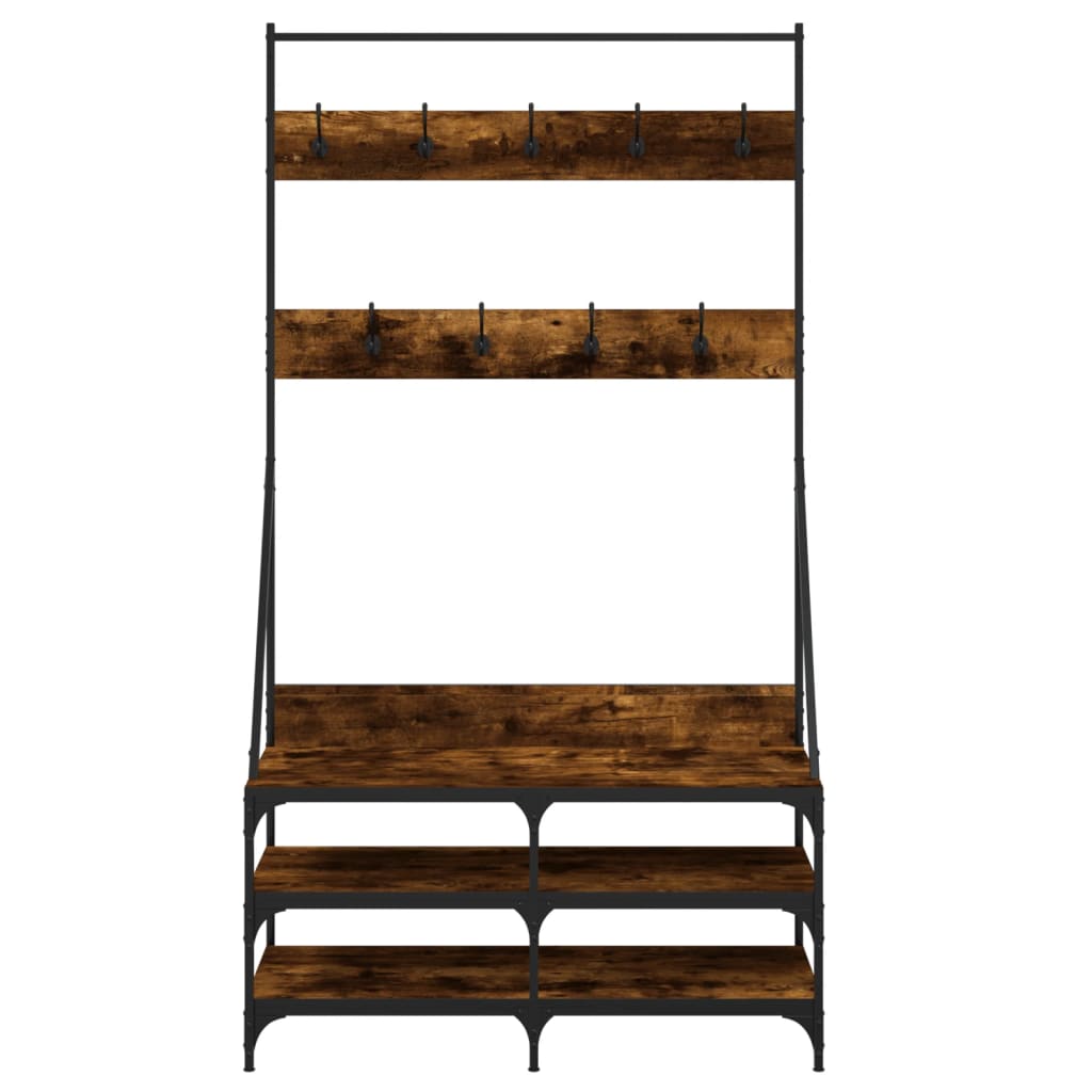 Clothes rack with shoe rack smoked oak 100x40x184 cm