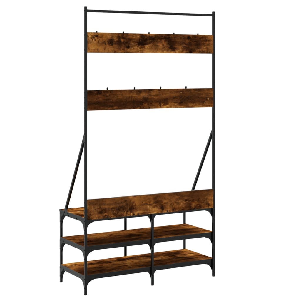 Clothes rack with shoe rack smoked oak 100x40x184 cm