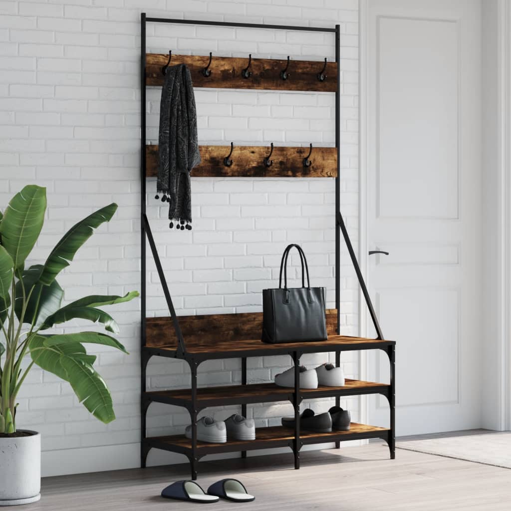 Clothes rack with shoe rack smoked oak 100x40x184 cm