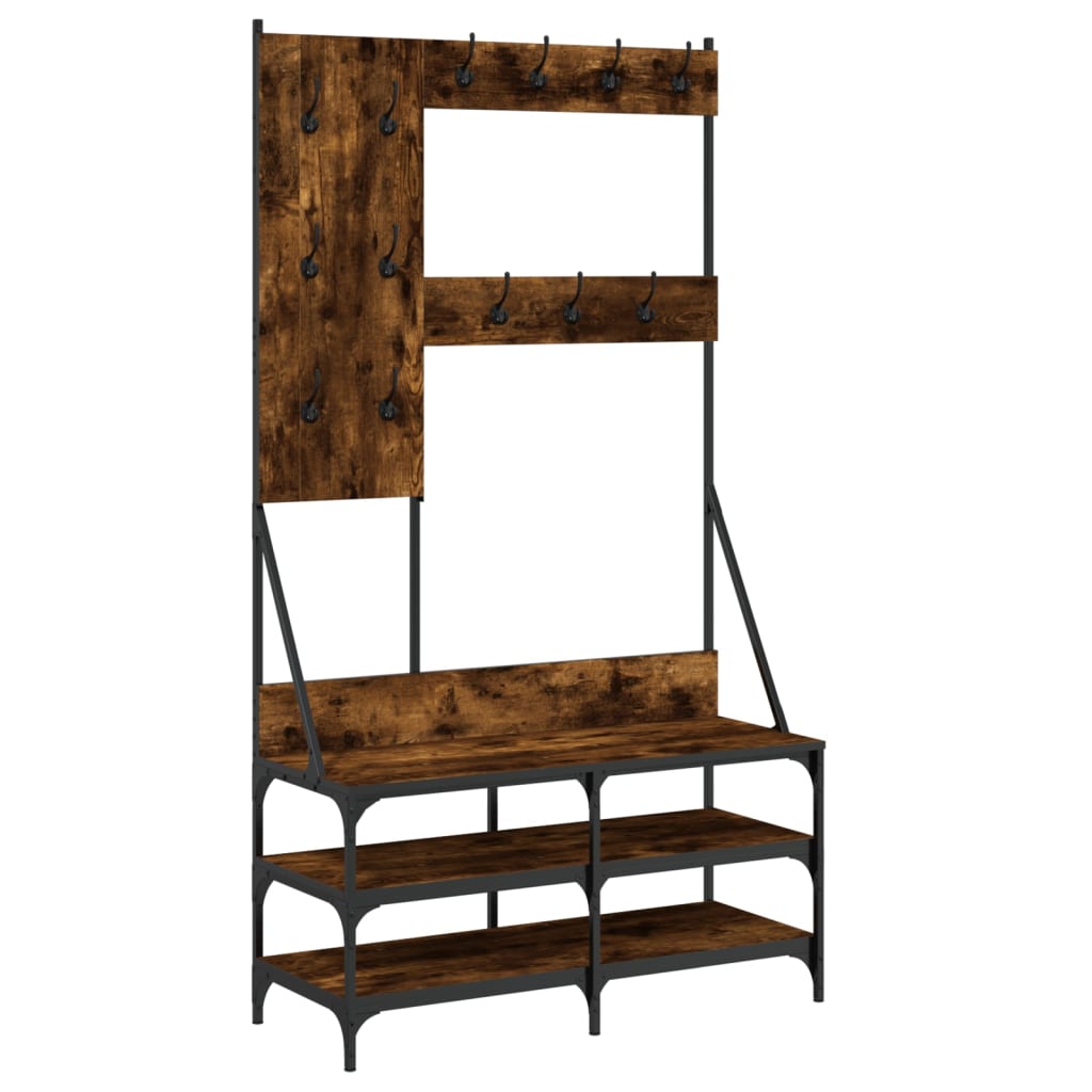 Clothes rack with shoe rack smoked oak 100x40x184 cm