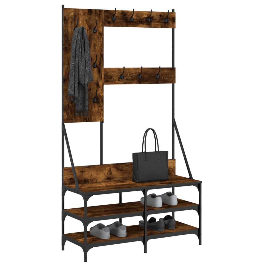 Clothes rack with shoe rack smoked oak 100x40x184 cm