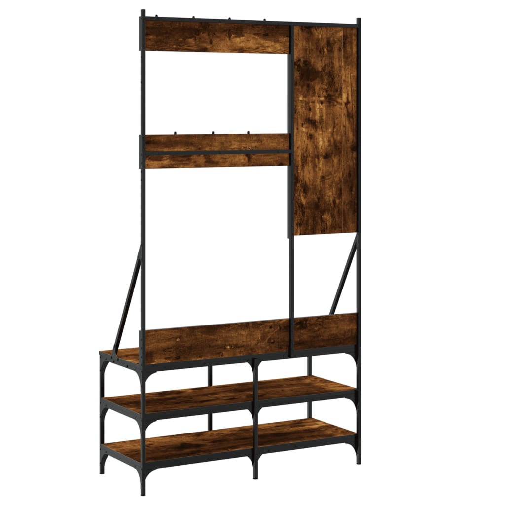 Clothes rack with shoe rack smoked oak 100x40x184 cm