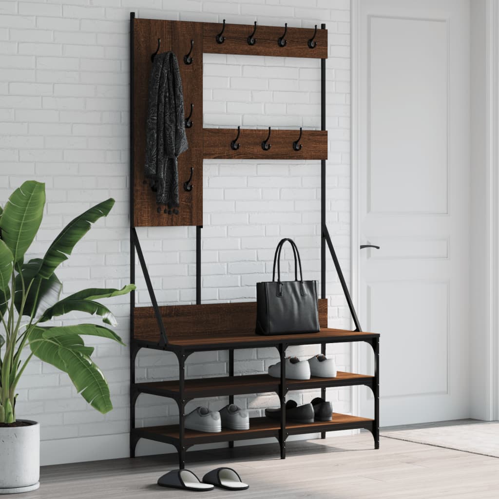 Clothes rack with shoe rack brown oak look 100x40x184 cm