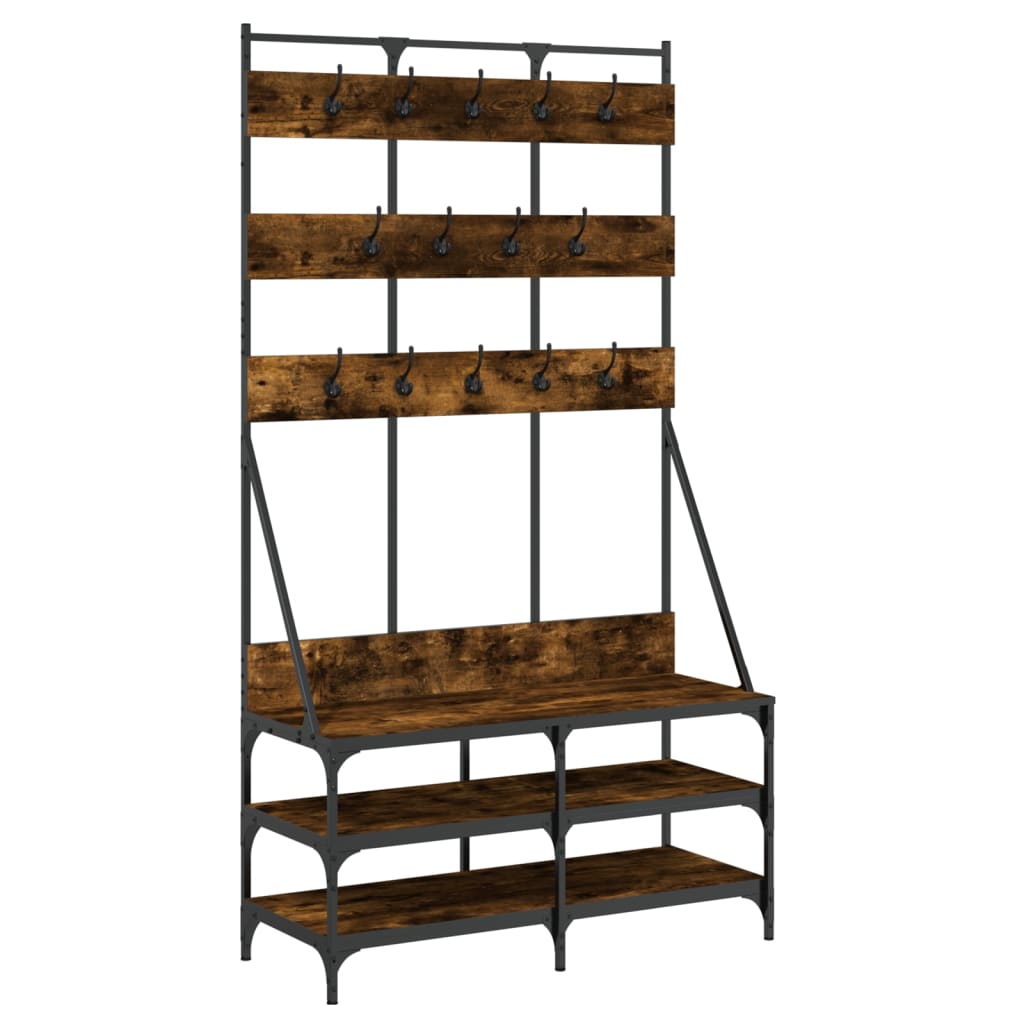 Clothes rack with shoe rack smoked oak 100x40x184 cm
