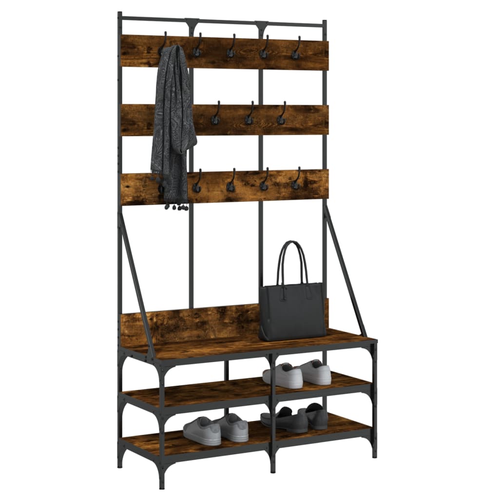 Clothes rack with shoe rack smoked oak 100x40x184 cm