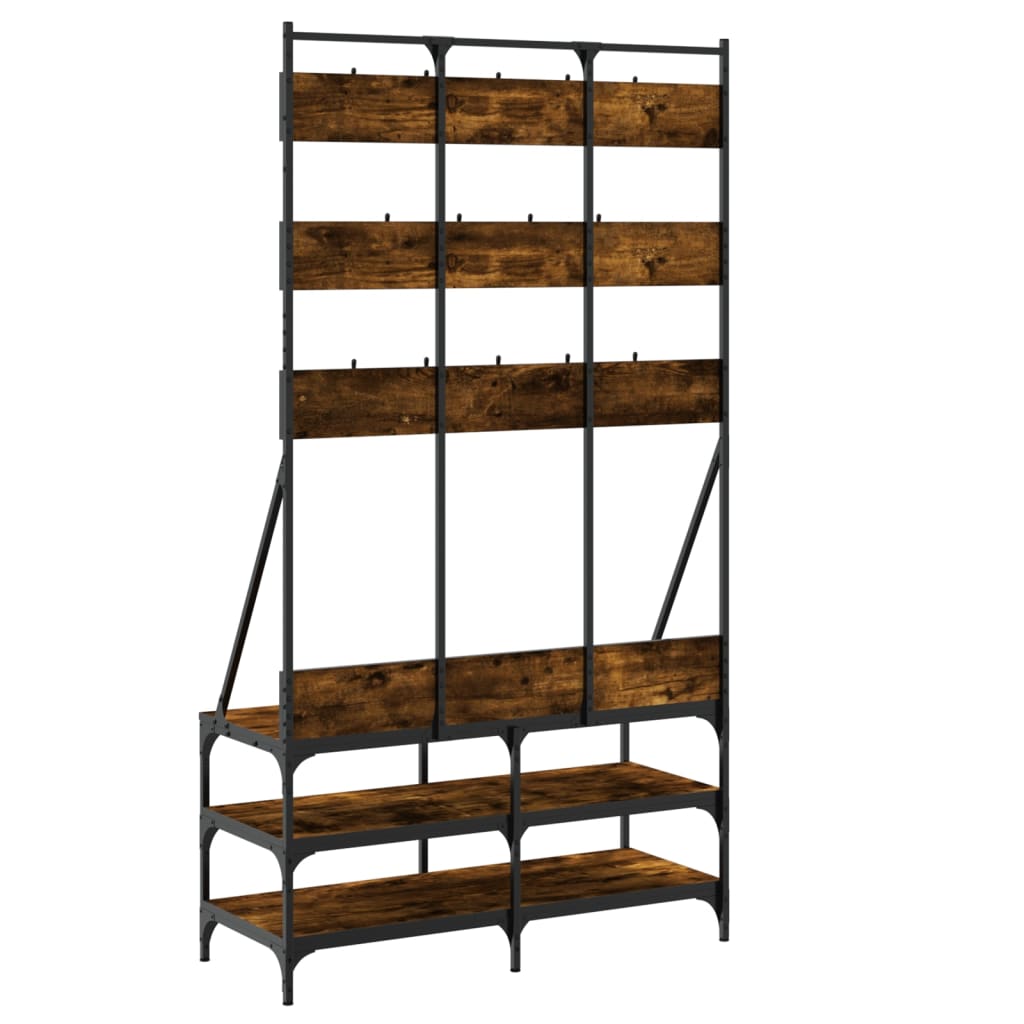 Clothes rack with shoe rack smoked oak 100x40x184 cm