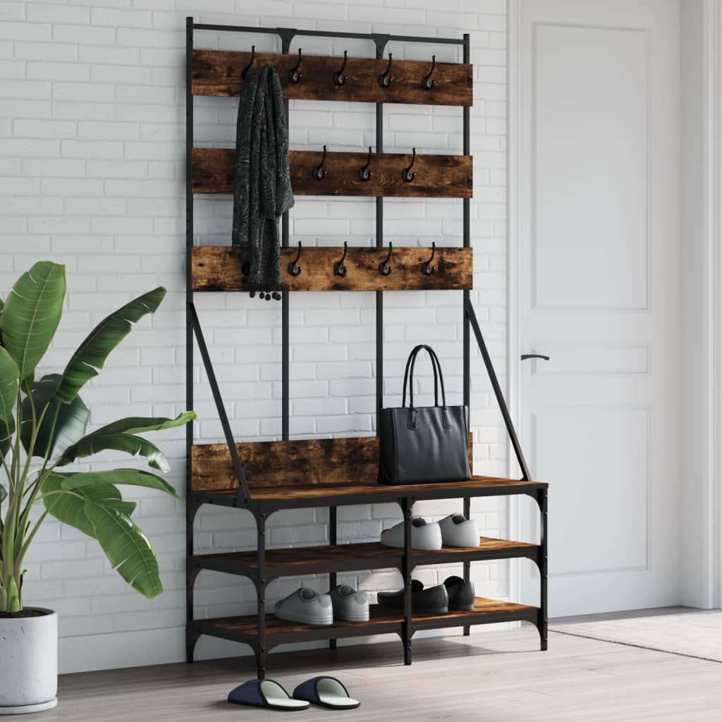 Clothes rack with shoe rack smoked oak 100x40x184 cm