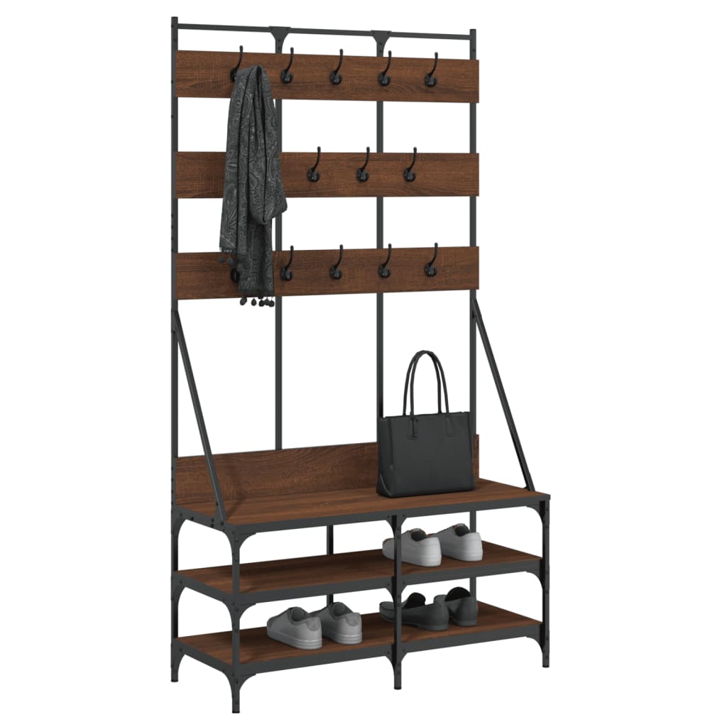Clothes rack with shoe rack brown oak look 100x40x184 cm