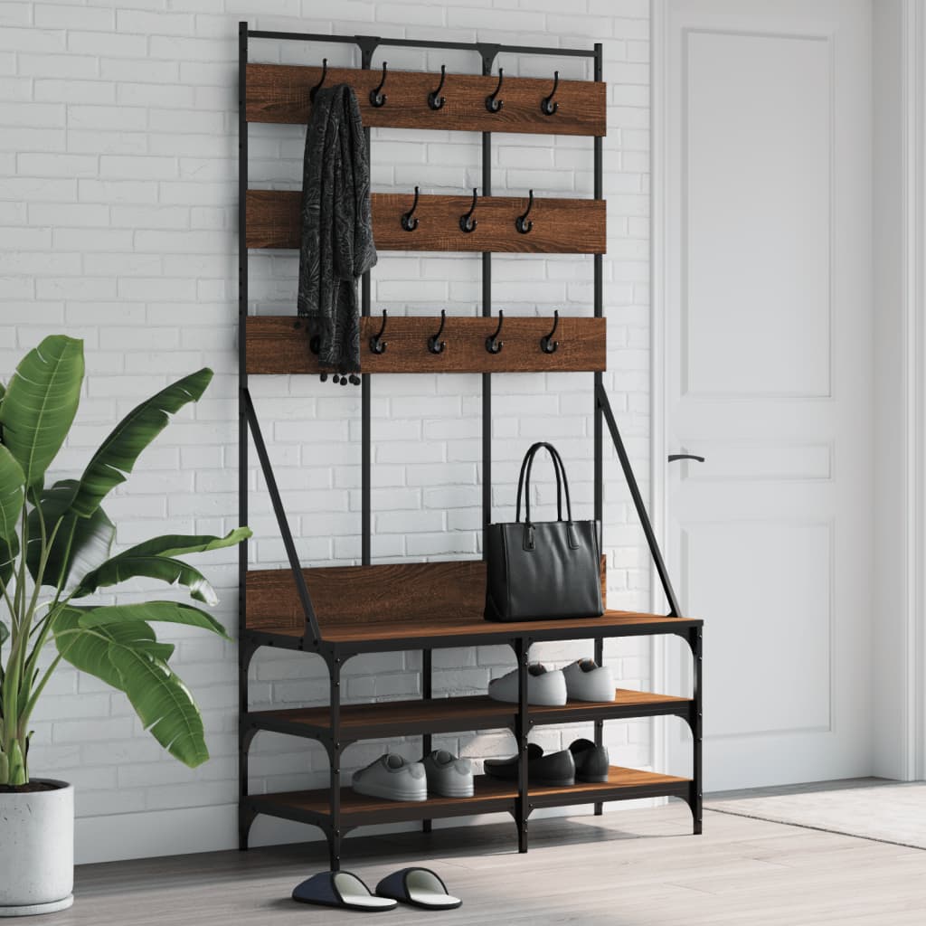 Clothes rack with shoe rack brown oak look 100x40x184 cm