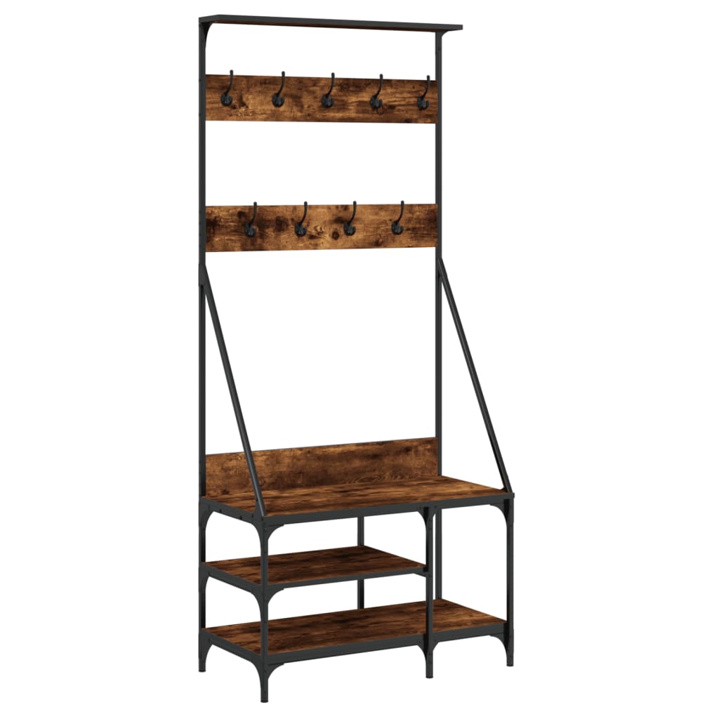 Clothes rack with shoe rack smoked oak 80x40x184 cm