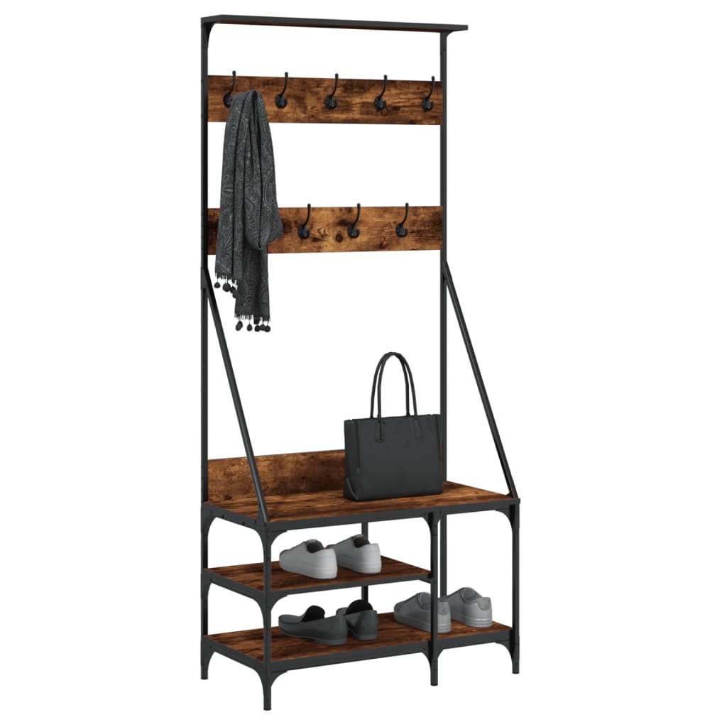 Clothes rack with shoe rack smoked oak 80x40x184 cm