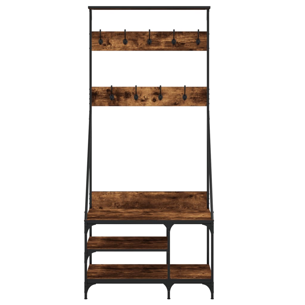 Clothes rack with shoe rack smoked oak 80x40x184 cm