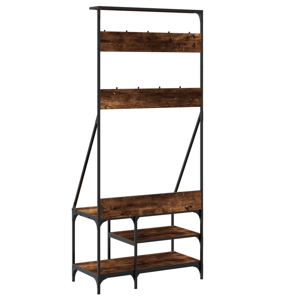Clothes rack with shoe rack smoked oak 80x40x184 cm