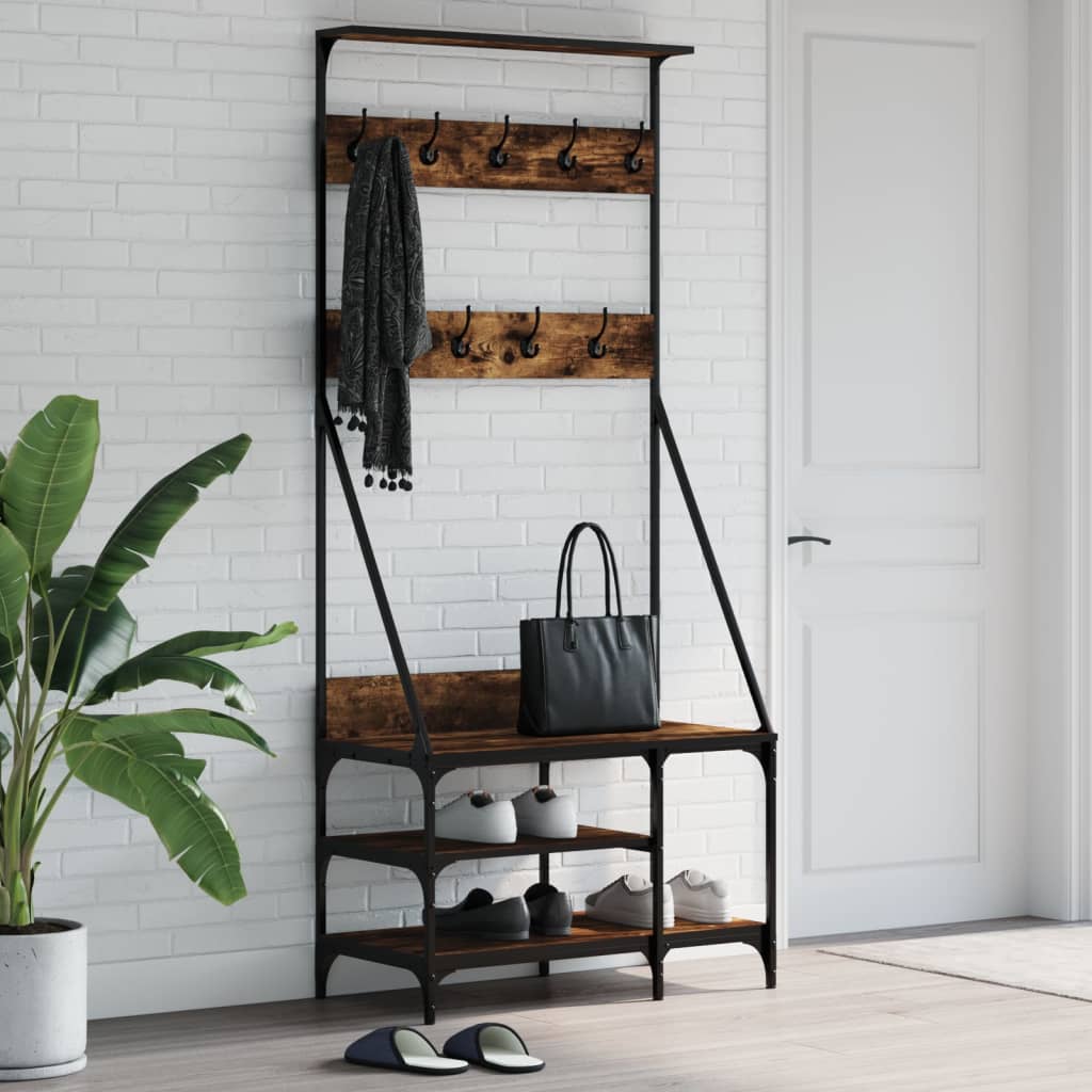 Clothes rack with shoe rack smoked oak 80x40x184 cm