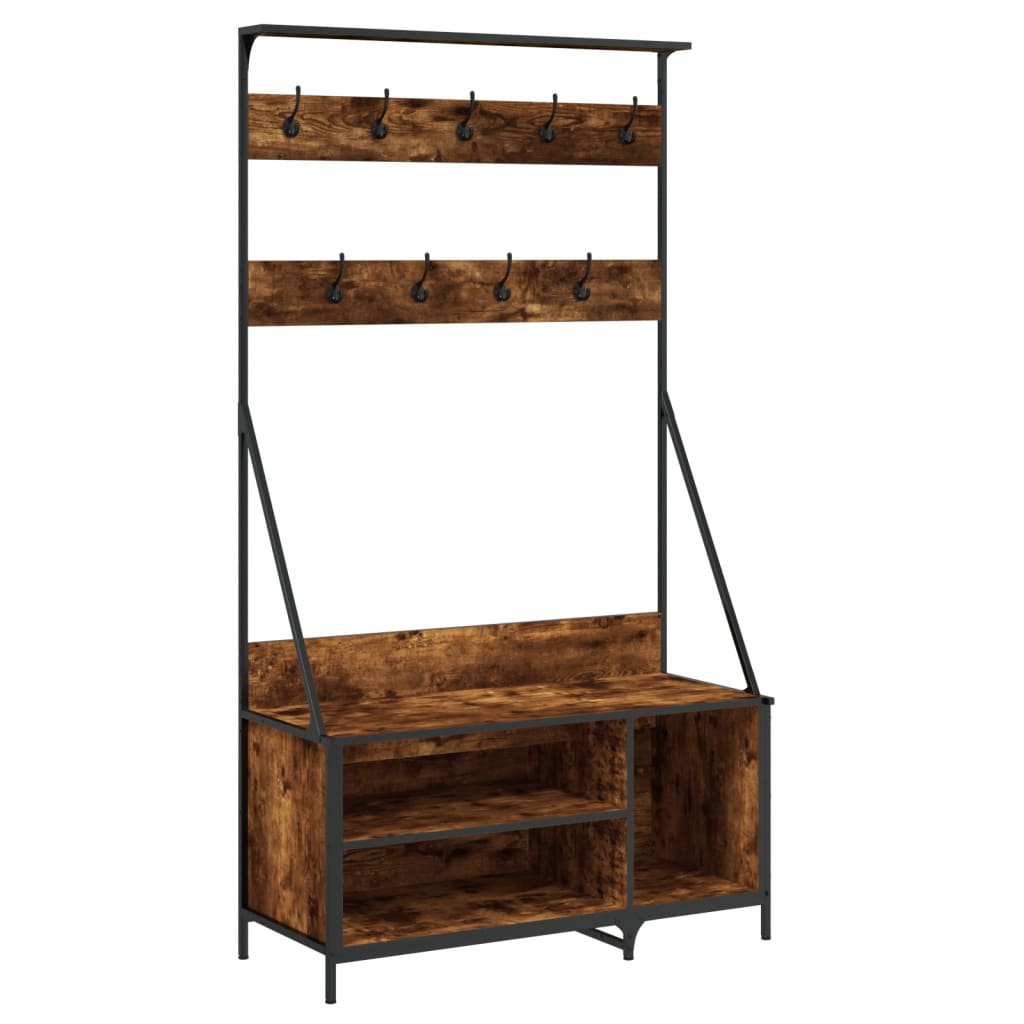 Clothes rack with shoe rack smoked oak 100x41x184 cm