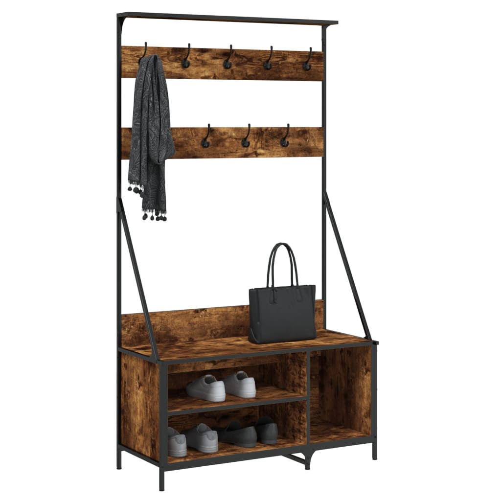 Clothes rack with shoe rack smoked oak 100x41x184 cm