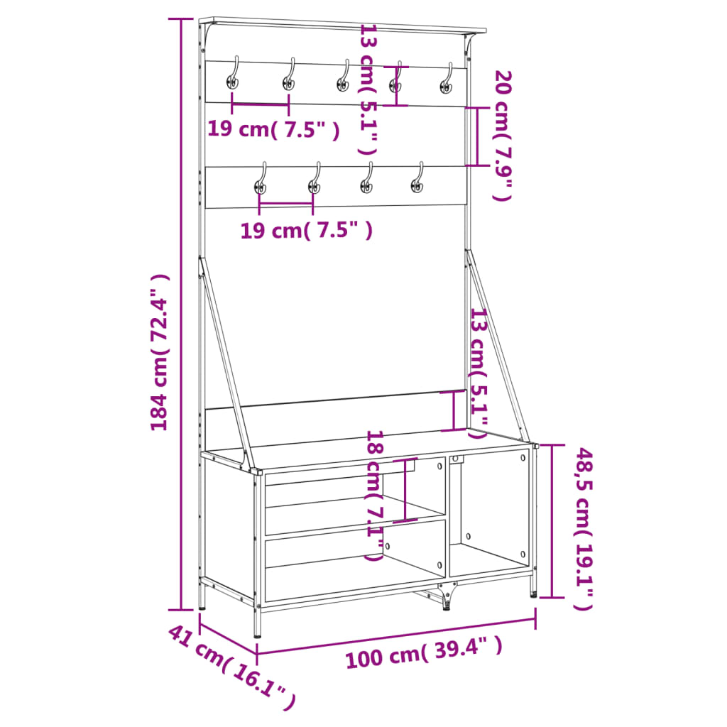 Clothes rack with shoe rack smoked oak 100x41x184 cm