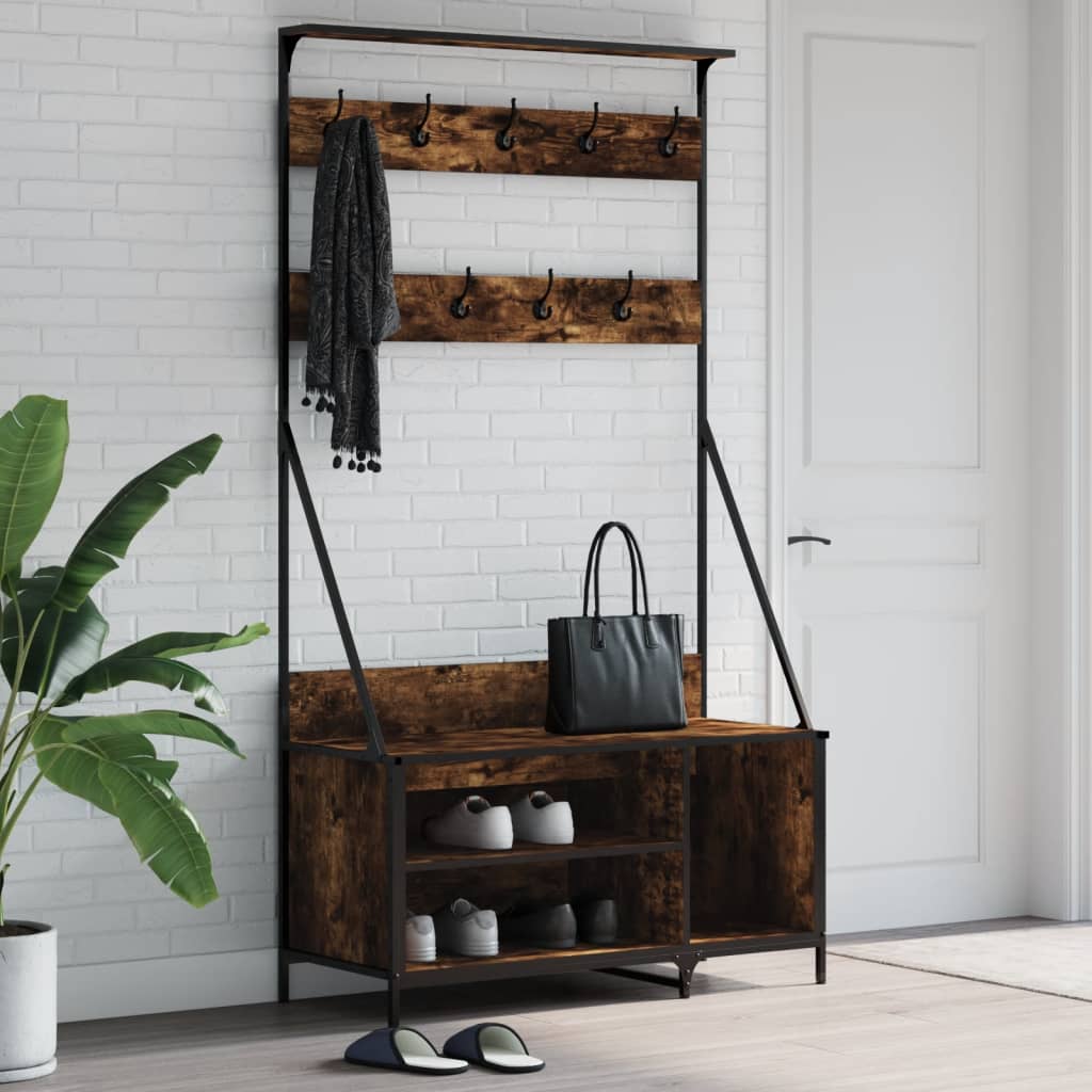 Clothes rack with shoe rack smoked oak 100x41x184 cm