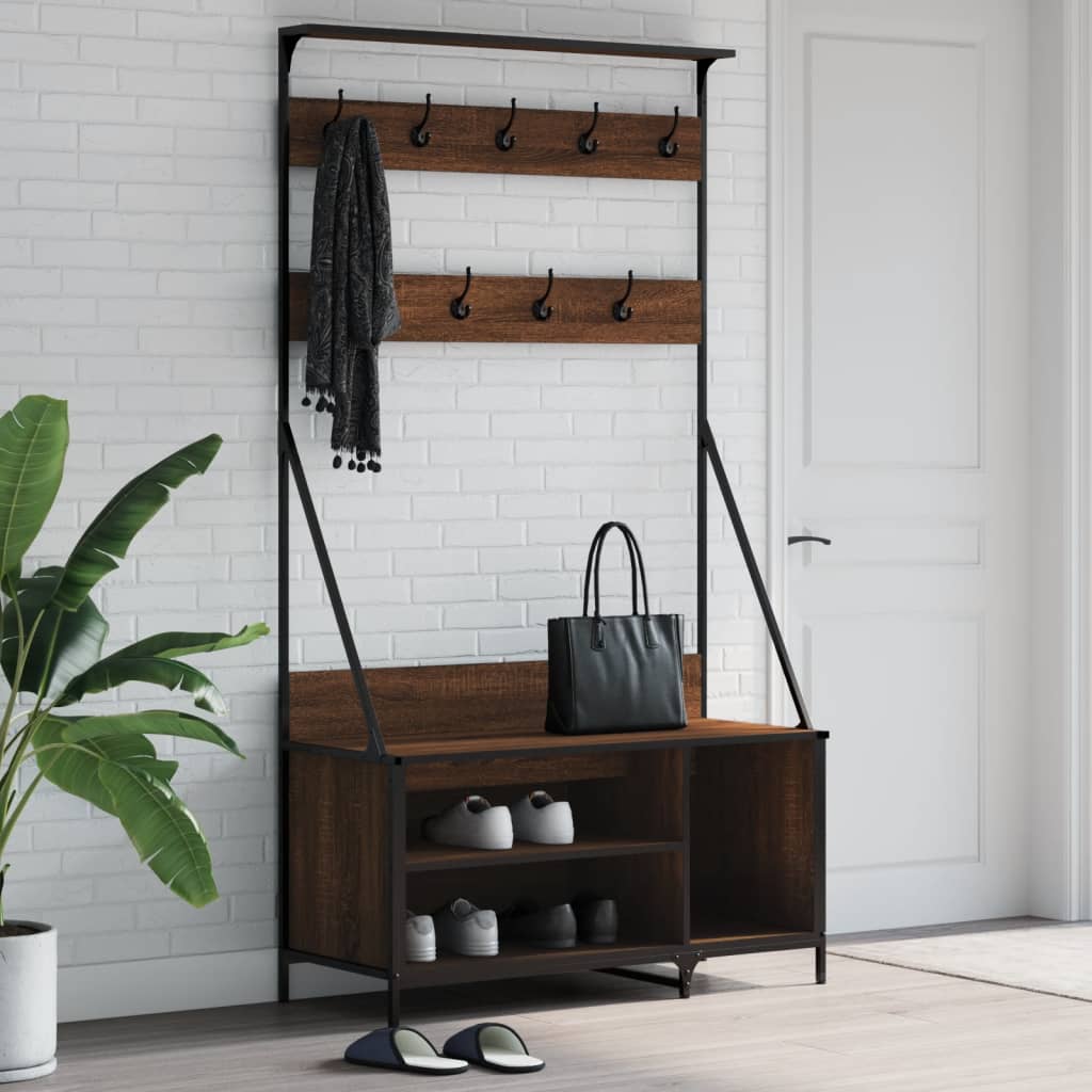 Clothes rack with shoe rack brown oak look 100x41x184 cm