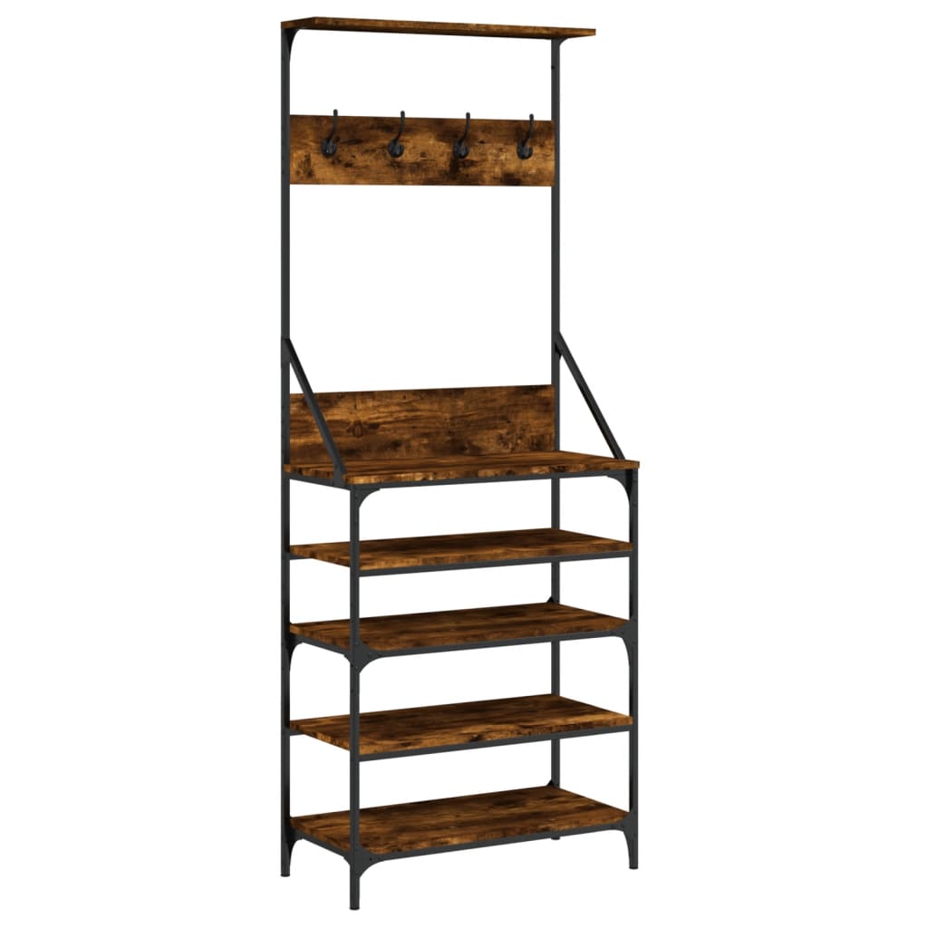 Clothes rack with shoe rack smoked oak 70x34x184 cm